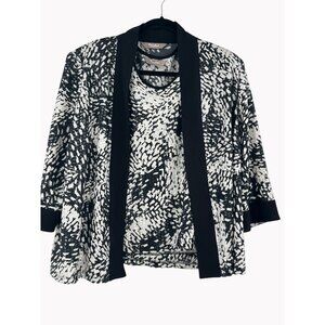TanJay Petite Large 2 Piece Set Black & White Abstract Textured Tank Top Jacket